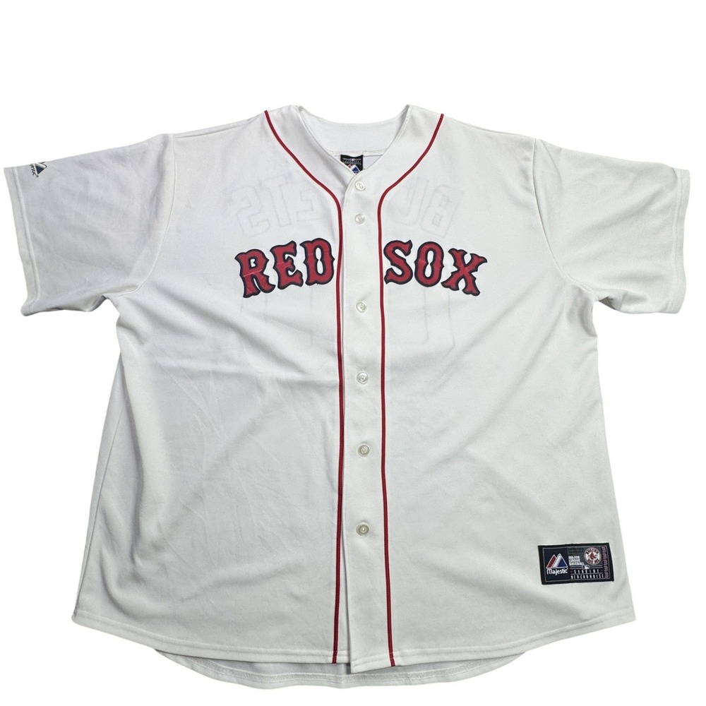 Boston Red Sox Majestic Baseball Jersey Mens XL White Buckets 00 MLB Sportswear‎